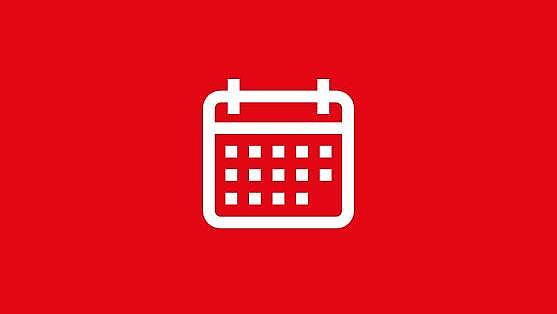 weißes Kalender Icon auf rotem Grund