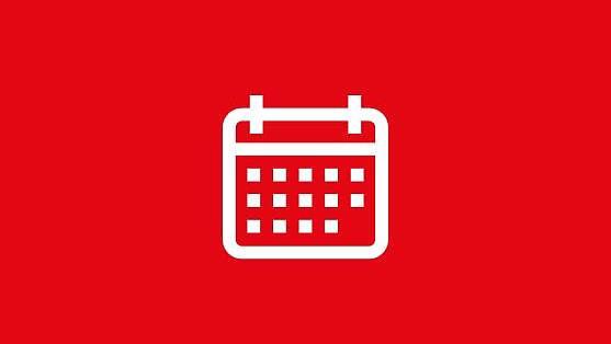 weißes Kalender Icon auf rotem Grund