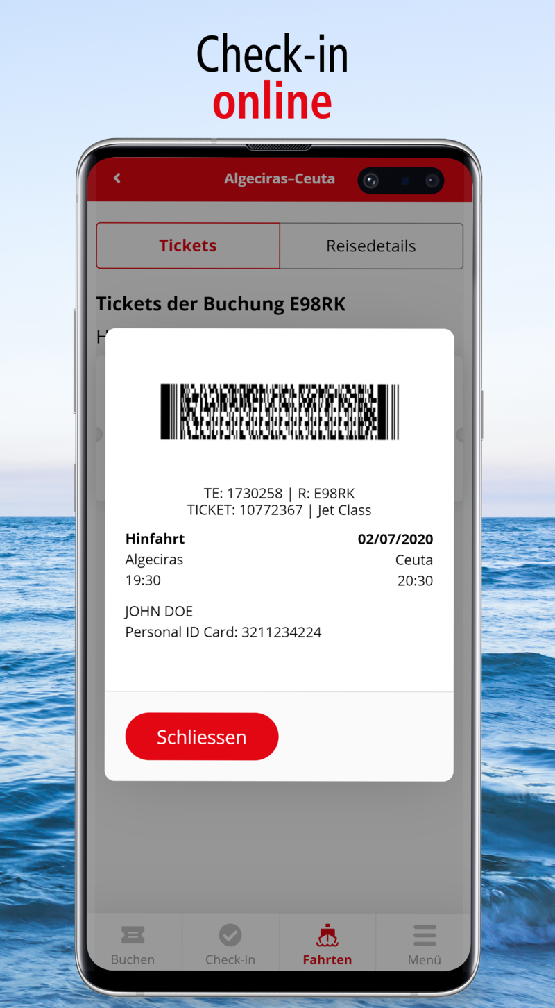 Ansicht eines Online Tickets.