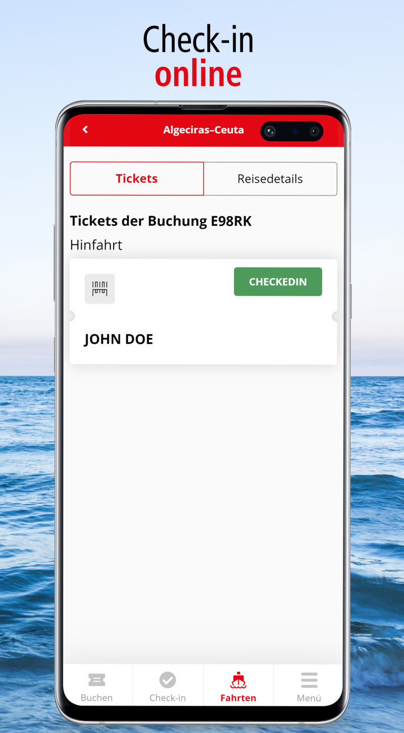 Screenshot online booking Algecircas-Ceuta for passenger John Doe