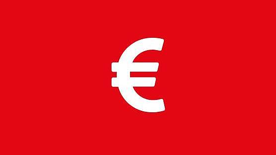 weißes Euro Icon auf rotem Grund