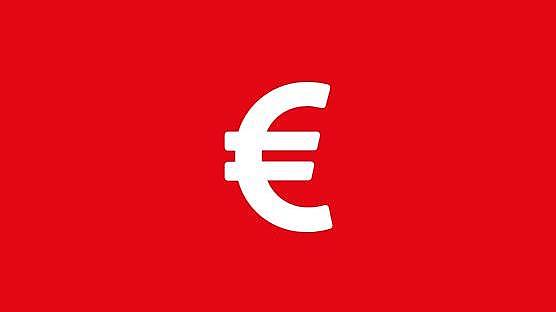 weißes Euro Icon auf rotem Grund