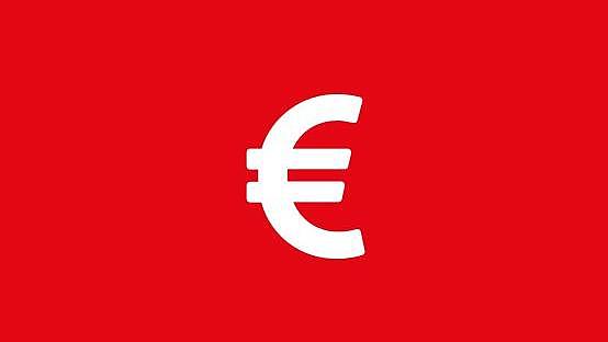 weißes Euro Icon auf rotem Grund