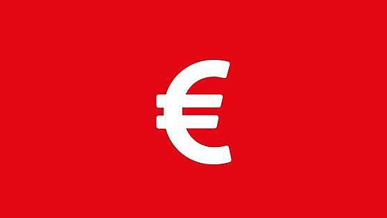weißes Euro Icon auf rotem Grund