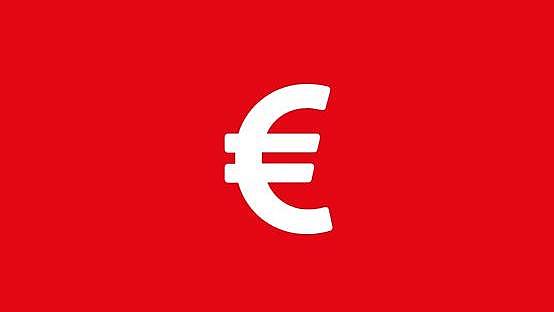 weißes Euro Icon auf rotem Grund