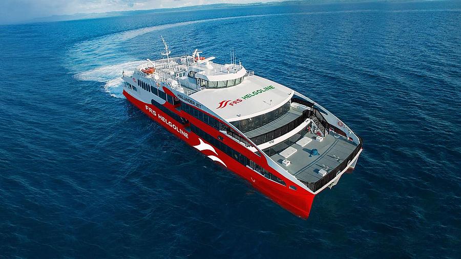 Drone shot of the "Halunder Jet" at sea