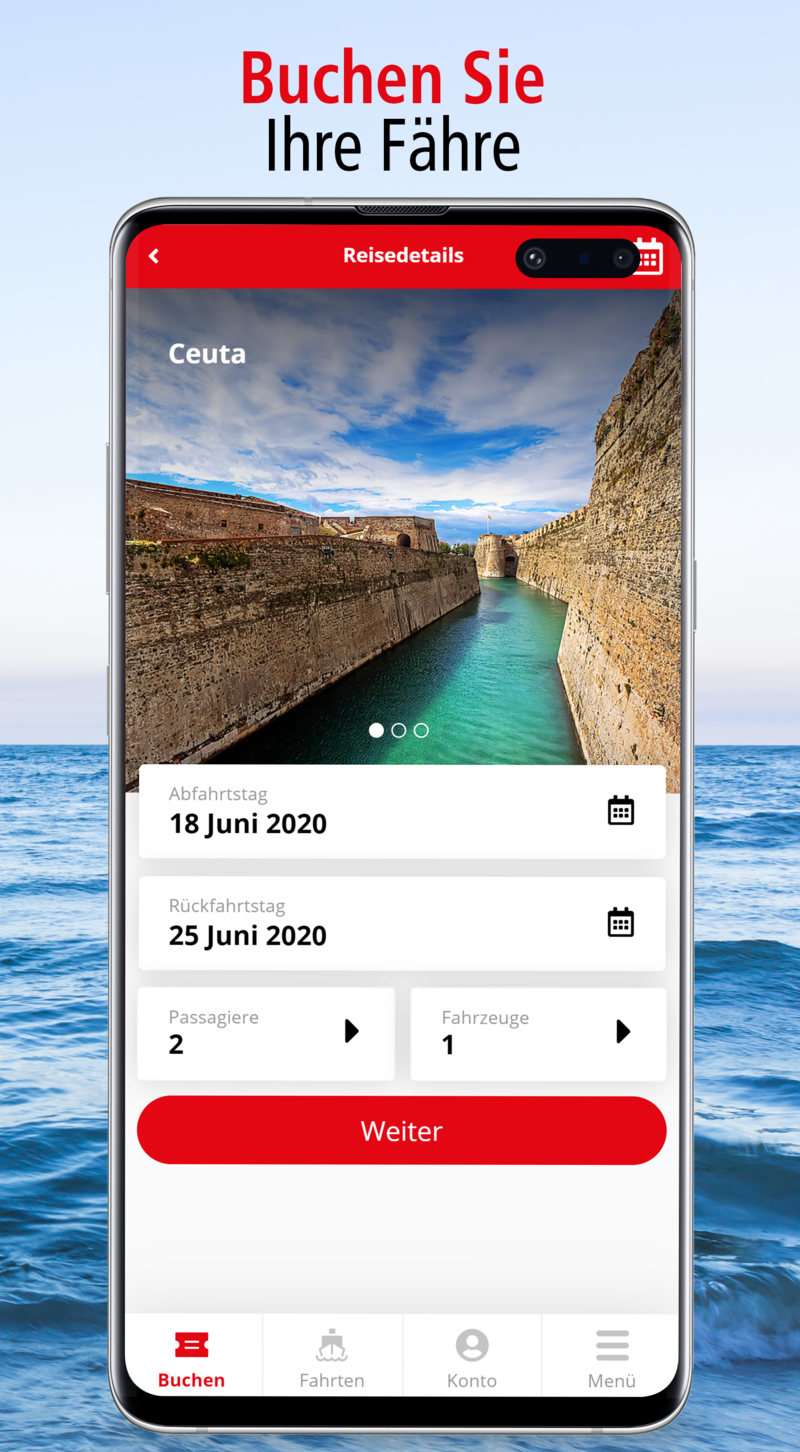 Screenshot - online booking to Ceuta