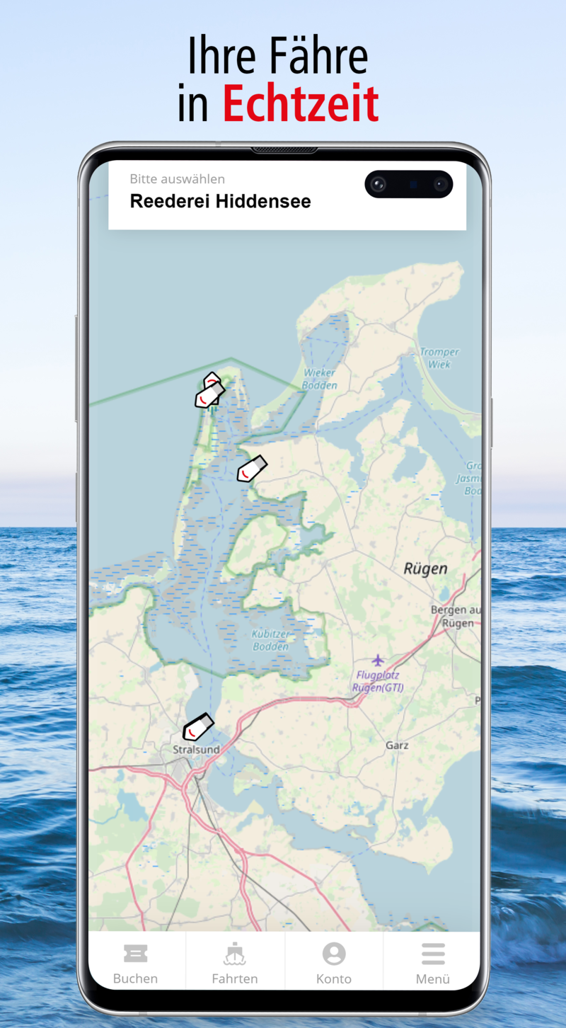 The ships real time location shown in a map