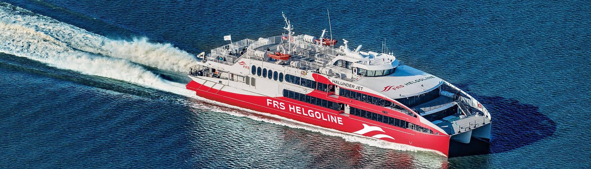 drone shot of the "Halunder Jet" at sea
