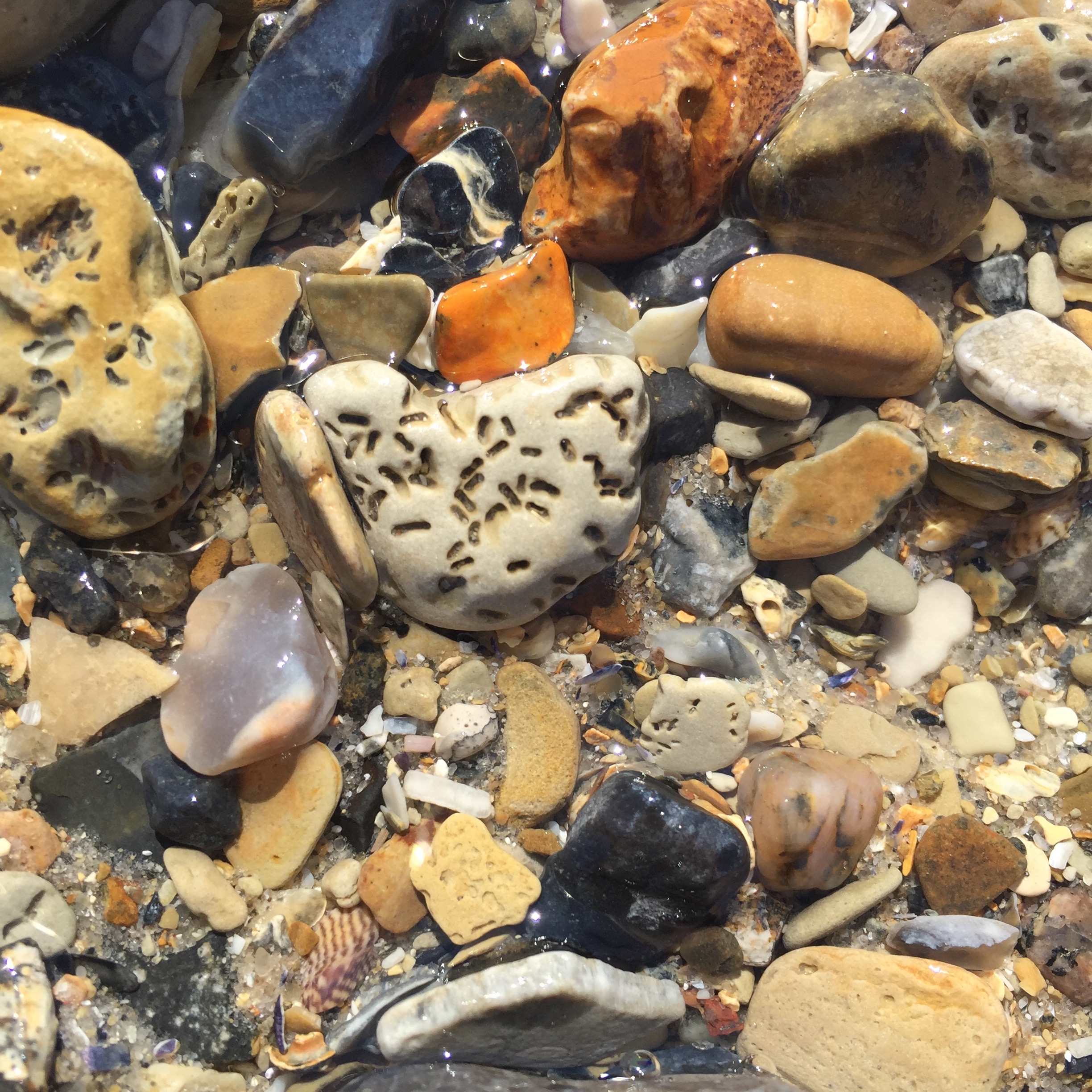 Feuersteine am Strand.