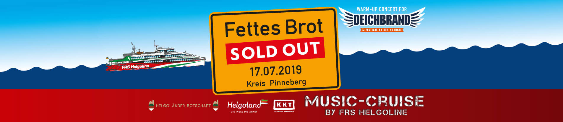 Fettes Brot "sold out" Schild mit Halunder Jet im Hintergrund